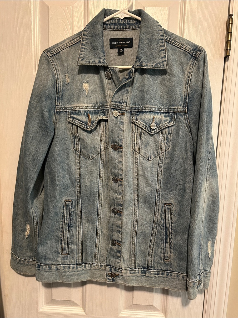 Lucky Brand Light Blue Distressed Denim Jacket